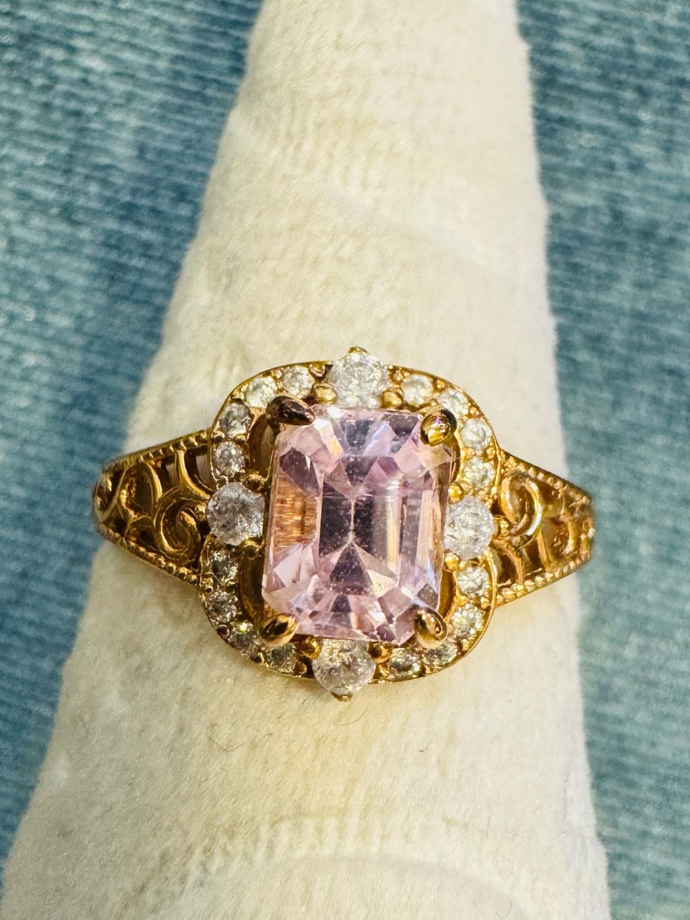 925 rose gold plated morganite light pink emerald radiant cut ring size 7